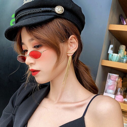 Metal tassel earrings for women summer long Korean style high-end earrings ins cool style niche design earrings