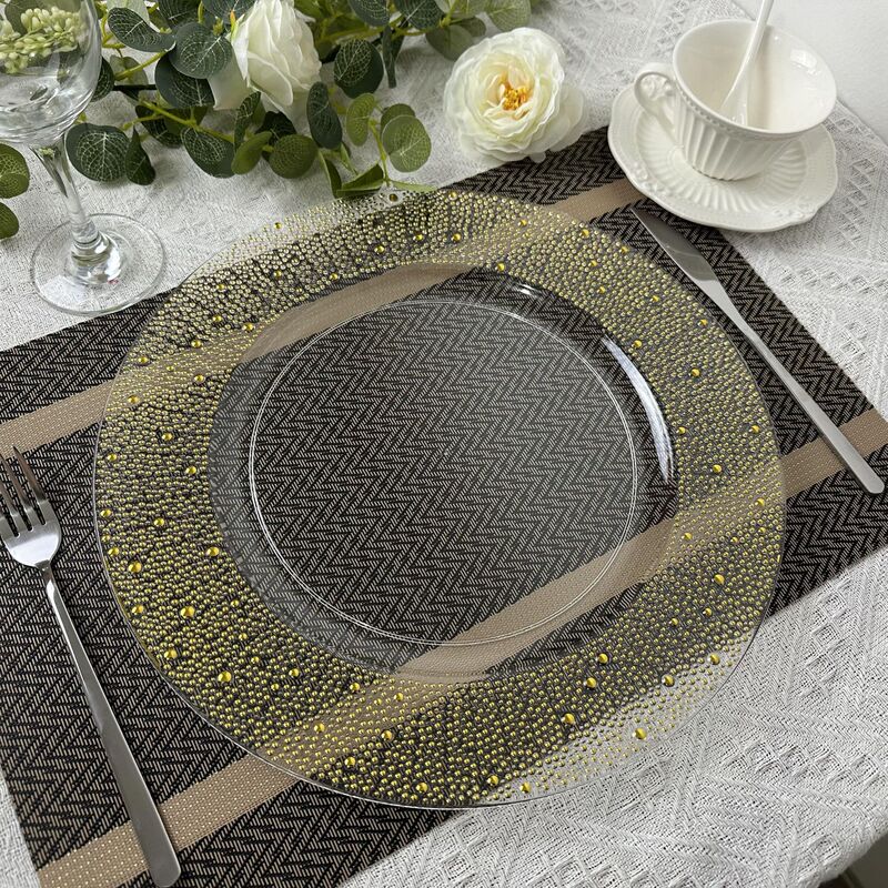 Foreign trade factory wedding party Christmas decoration plate transparent plastic plate bronzing bead plate ps charger plate