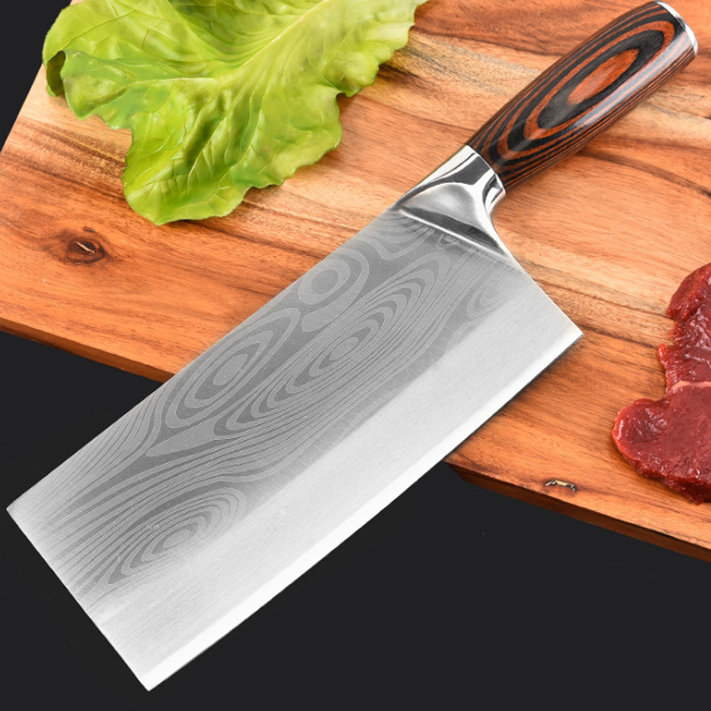 Stainless steel chef knife, sharp slicing knife for home kitchen, meat cutting knife with a double-edged handle, Damascus pattern chef knife