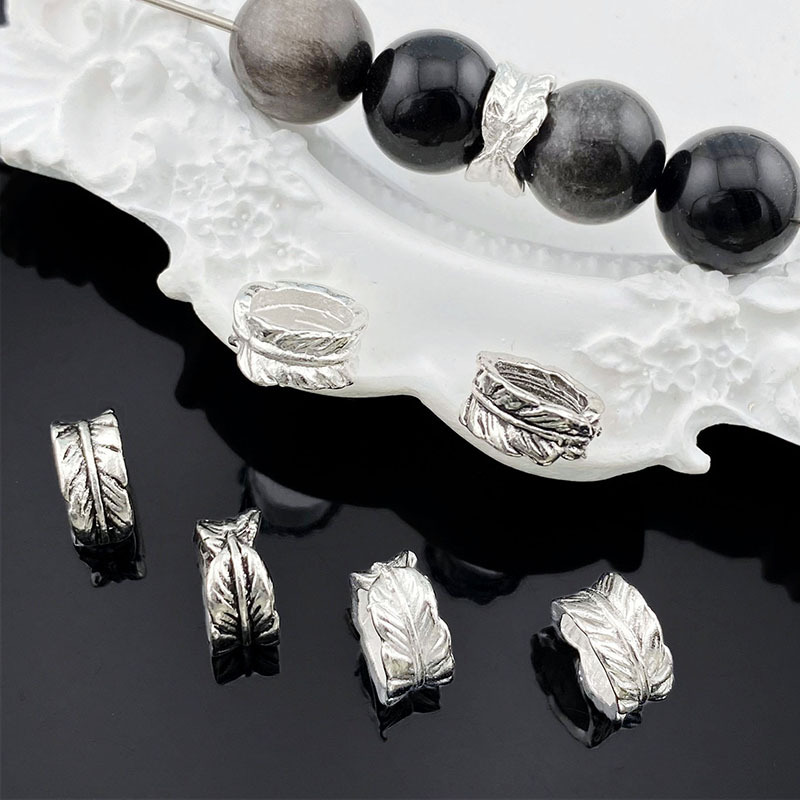 DIY Bracelet Beaded Feather Ring Leaf Running Ring Xizang Silver Bead Ring Ancient Silver Bead Alloy Bracelet with Beads DIY Bracelet Beaded Feather Ring Leaf Running Ring Xizang Silver Bead Ring Ancient Silver Bead Alloy Bracelet with Beads