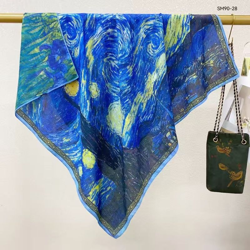 新款双面数码印花90方巾丝毛质感丝巾双面头巾保暖亲肤女装饰围巾|undefined