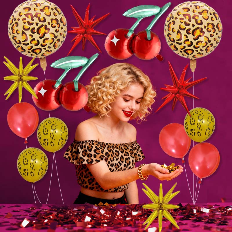 [Heng Yue] transfronterizo leopardo cereza set de globos de fiesta de cumpleaños de soltera gran globo de labios rojos de San Valentín