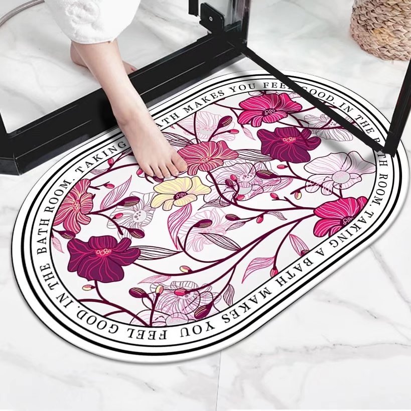 Pastoral al por mayor de flores y plantas de barro de diatomeas estera suave estera absorbente alfombra de baño ovalada alfombra de piso antideslizante alfombra de puerta absorbente