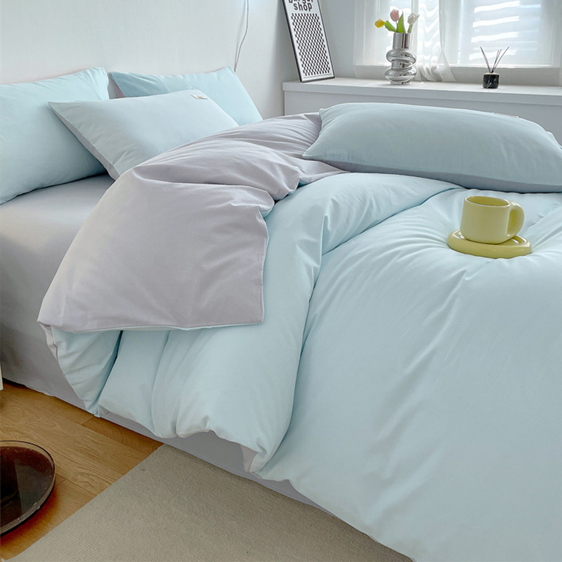 Estilo simple algodón lavado de algodón traje de cuatro piezas 100 algodón individual funda de edredón otoño e invierno dormitorio de estudiantes ropa de cama