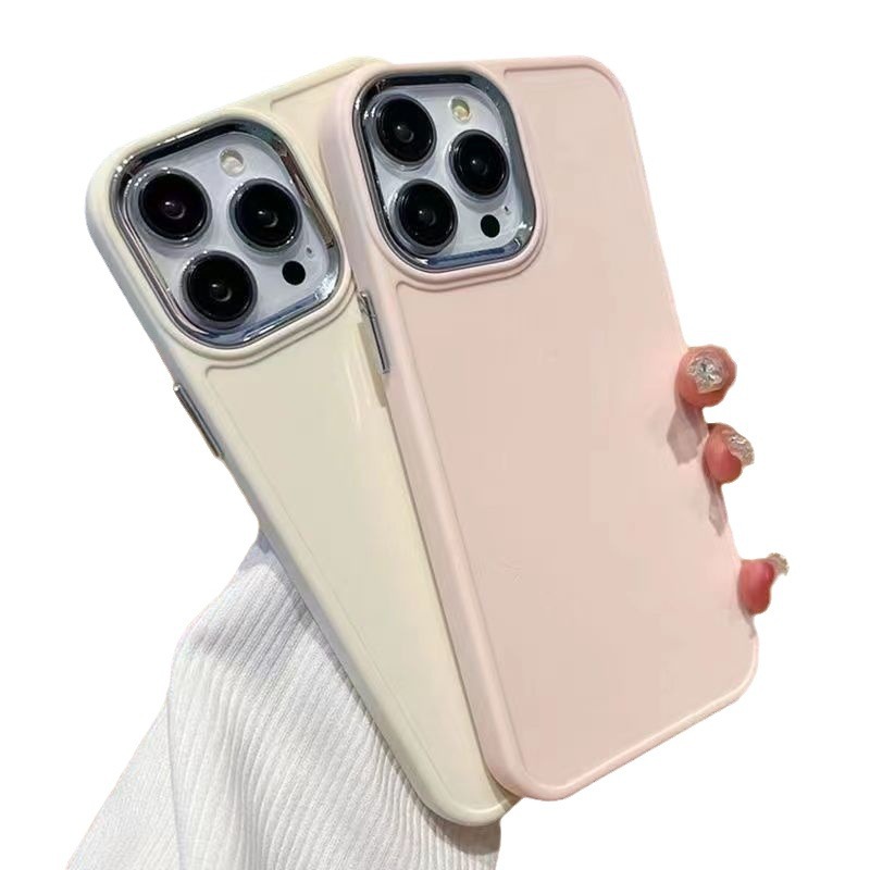 Instagram Advanced 15 Simple Solid Color Electroplated Frame Detachable Multi color Liquid Apple Phone Case_voghion.com