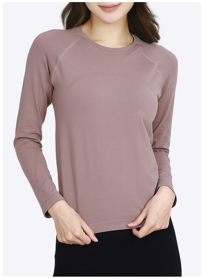 Otoño y invierno con cojín de pecho respirante, absorción de humedad, sudor, yoga, ropa de mangas largas para mujeres, ropa de ejercicios para adelgazar y correr, manga larga