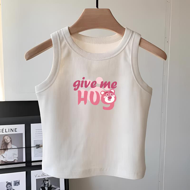 Girls' Clothing Pure Cotton White Sleeveless T-Shirt Vest Summer Medium and Large Kidsren's Fashion Versatile Suspender Tops for Outer Wear