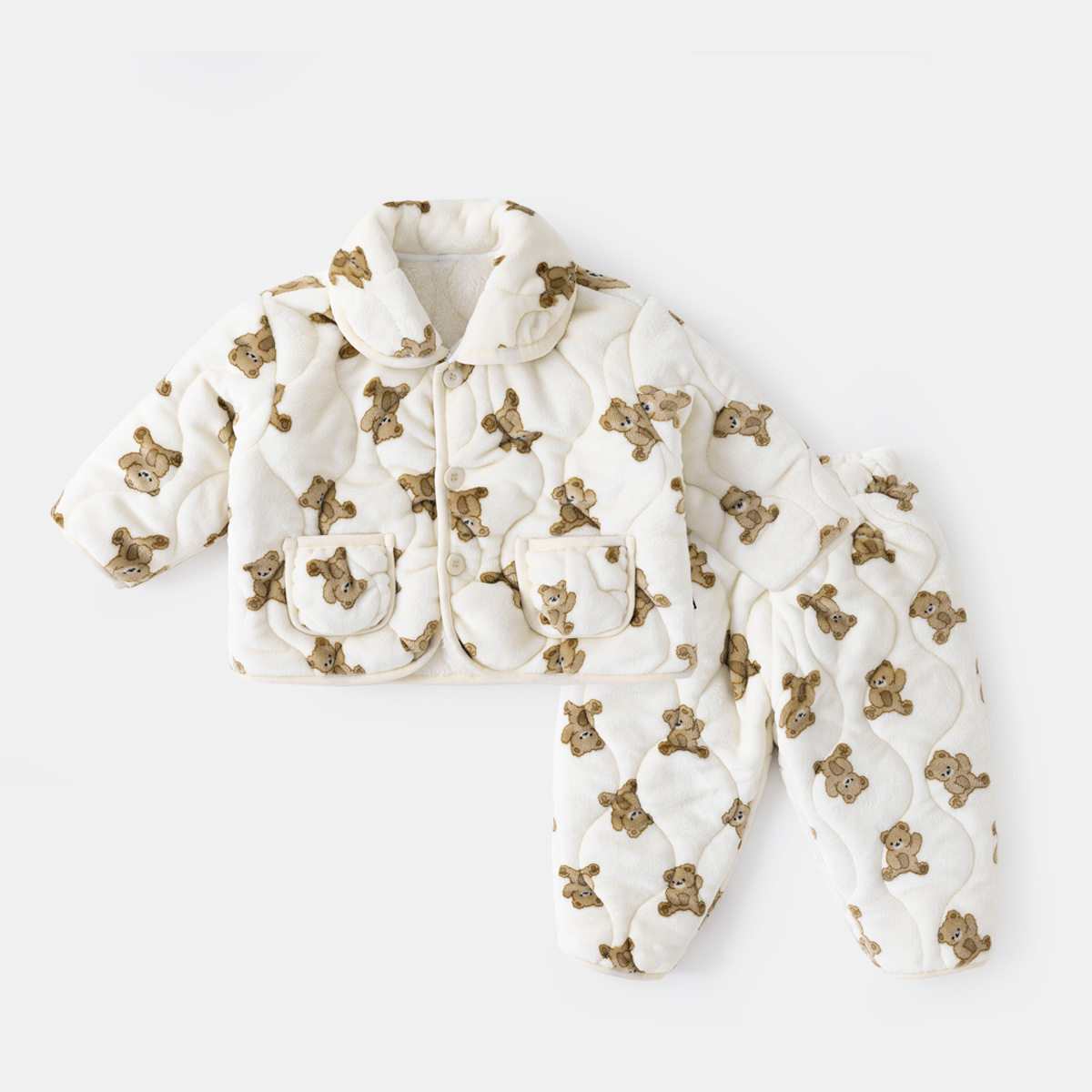 Ropa para el hogar de los niños ropa de invierno de dos piezas para niños Pijamas Pijama pantalones forrados de lana para Niñas Ropa cálida de algodón acolchado ropa de invierno