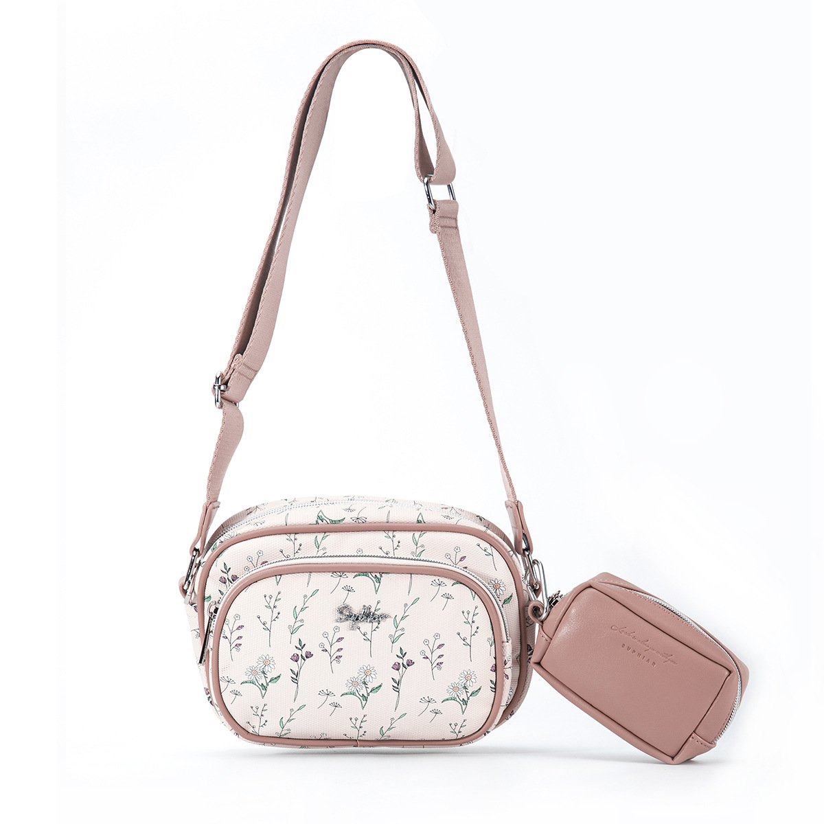 Bolso bandolera para teléfono móvil Flower Girl bolso cuadrado pequeño con letras de doble capa personalizado Bolso de hombro de maquillaje de cercanías de gran capacidad multifuncional