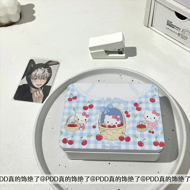 かわいいチェック柄ハローキティインブリキボックス収納ステッカーグカスターアルバムフォトカードデスクトップ収納ハンドブック|undefined