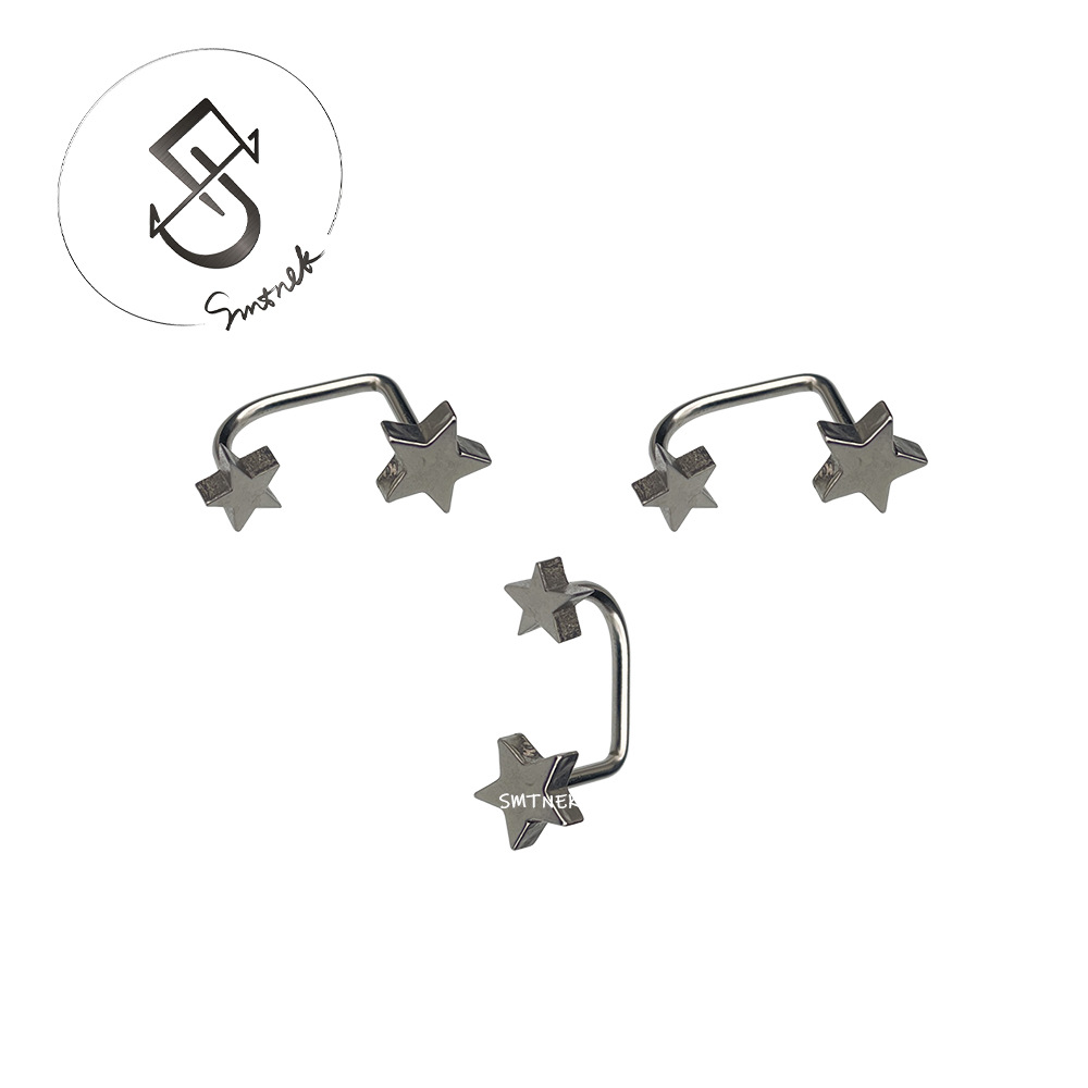 SMTNEK Titanium Steel Double-headed Pentagon U-shaped Lip Piercing Jewelry Hypoallergenic Stainless Steel
