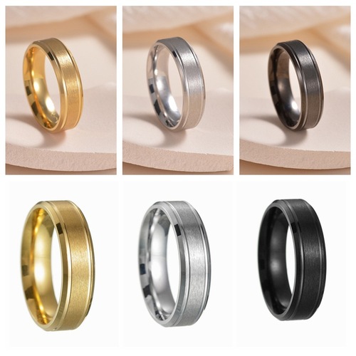  cross-border platform hot-selling stainless steel 8/6mm wide matte double beveled simple men's ring Amazon decoration