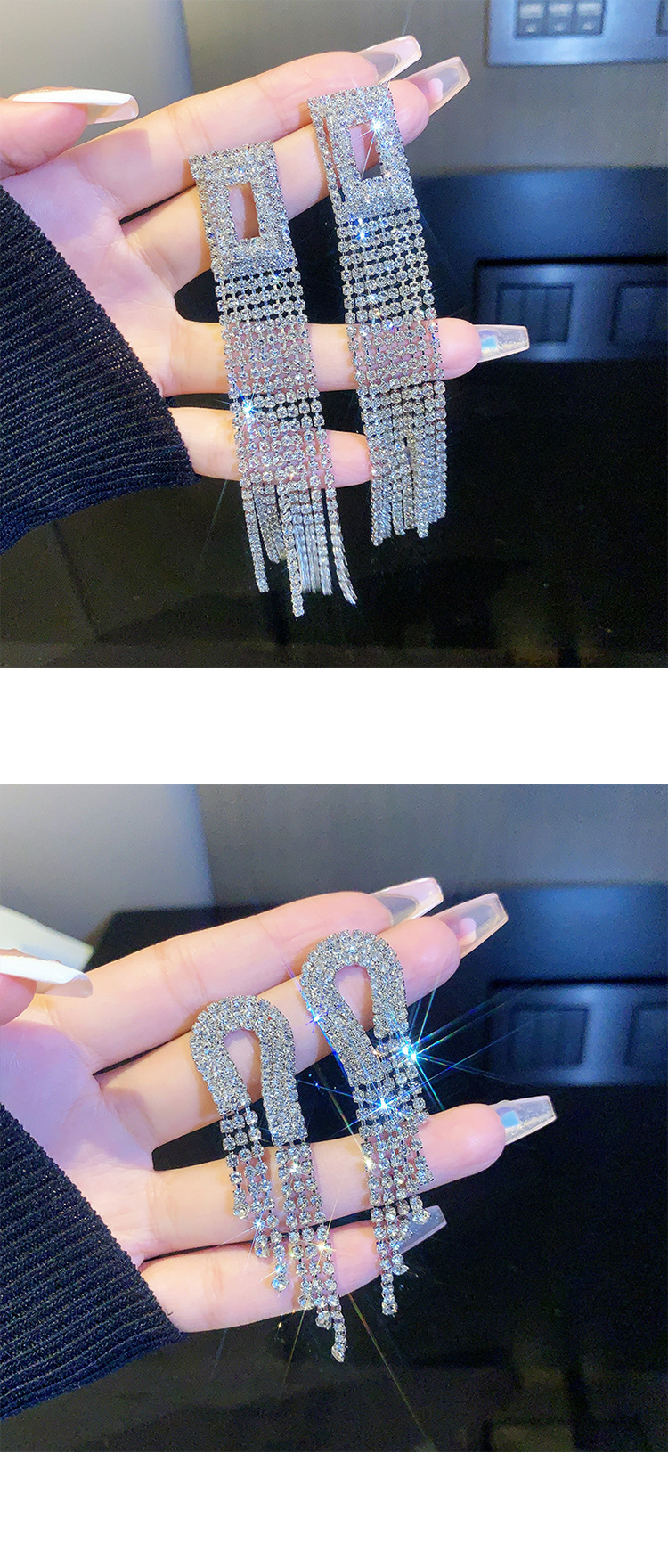 Retro full diamond long tassel earrings for women in Europe and America, exaggerated temperament, earrings, high-end feeling, light luxury earrings_voghion.com