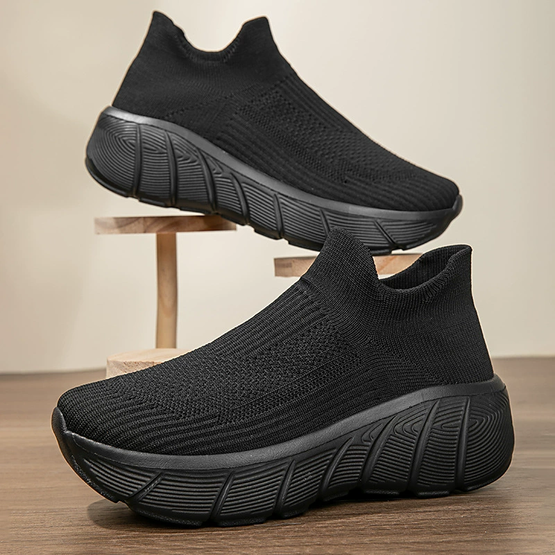 Весенние повседневные парусиновые туфли, универсальные эластичные туфли-носки, увеличивающие рост женские туфли, вязаные туфли на толстой подошве, модная обувь унисекс