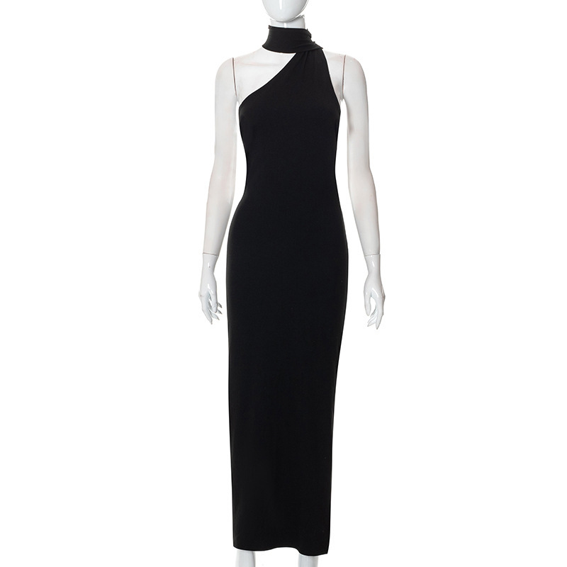 Women Clothing Autumn Shoulder Personality Halter Sexy Backless Elegant Dress