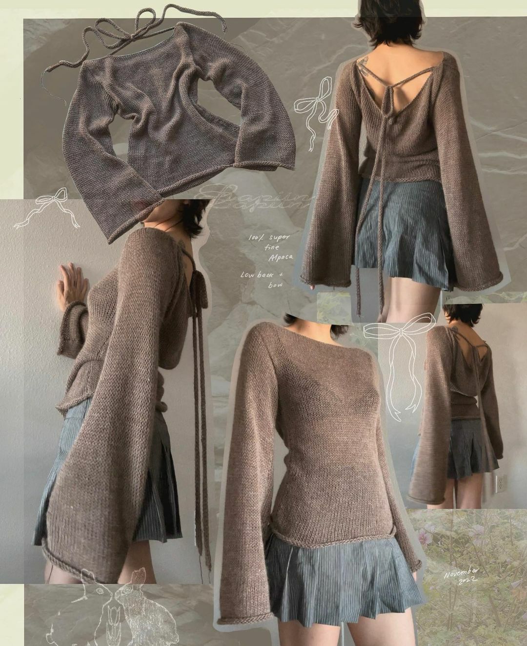Women's Knitted Trumpet Sleeve Sweater Sexy Backless Pullover_voghion.com