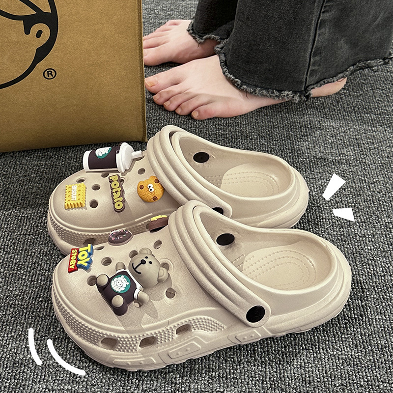 2025 New Eva Croc Shoes Men's Summer Outerwear Thick-Soled Non-Slip Beach Sandals Baotou Half Slippers Women