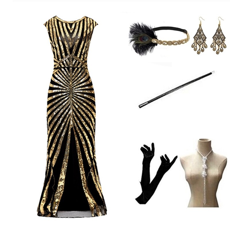 Amazon 1920S Gatsby suit vintage sequins fishtail dress evening dress ball dress generation hair