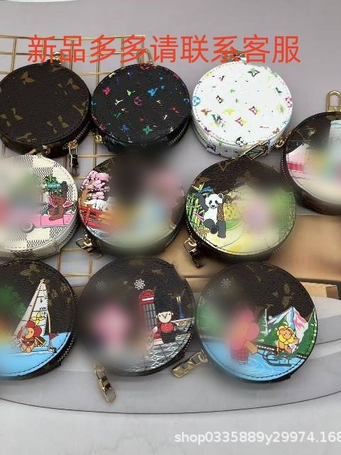 涂鸦印花拉链圆饼零钱包可爱迷你零钱挂饰卡包|undefined