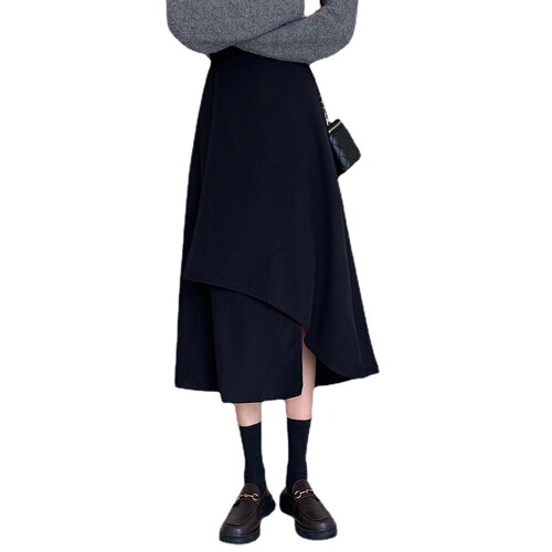 Black Casual Plus Size A-line Semi-skirt Women's Spring Skirt Umbrella High-waist Women's Irregular Autumn Fat mm