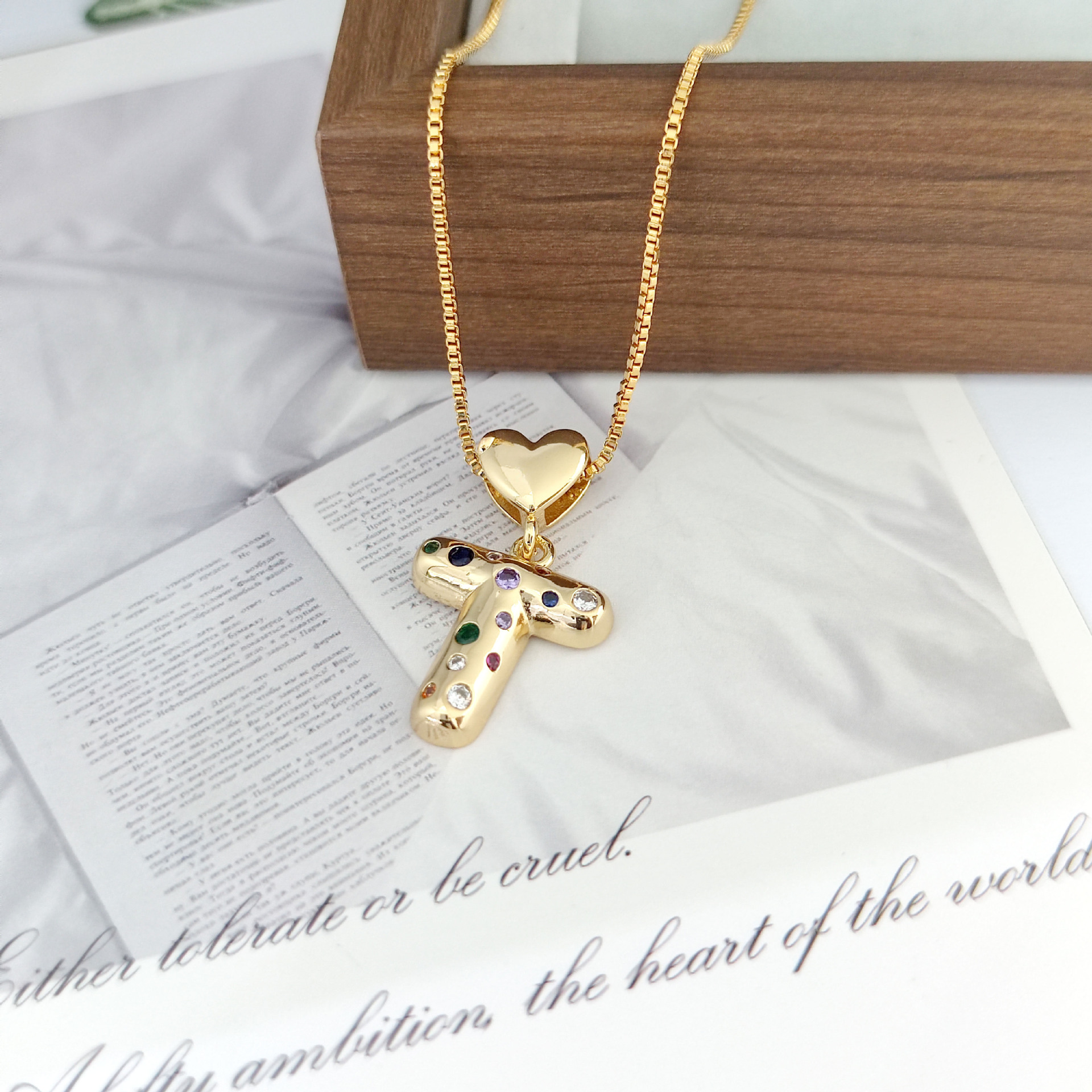 12g Weight Copper Pendant Material Zircon Inlay Material Pendant Necklace Classification Copper Chain Material 1 Piece Quantity Holiday, Daily Occasion Copper Material Letter, Heart Shape Pattern Women's Gender Inlay Design Simple Style Style Copper Inlay Letter Heart Shape Zircon Pendant Necklace 22
