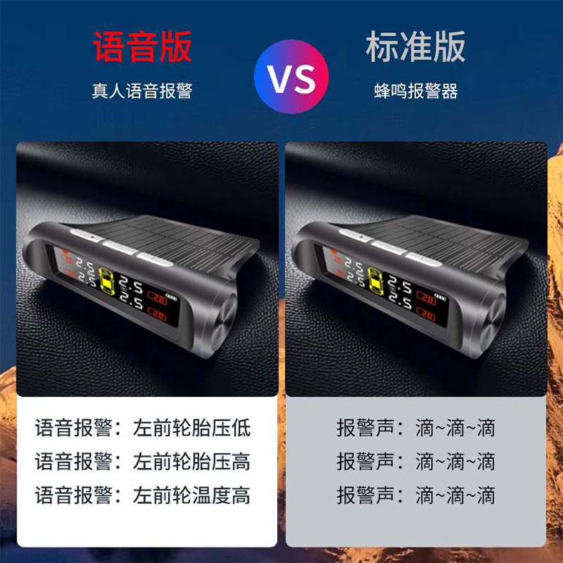 Solar tire pressure monitor high precision four-wheel wireless tire built-in external car tire pressure detector
