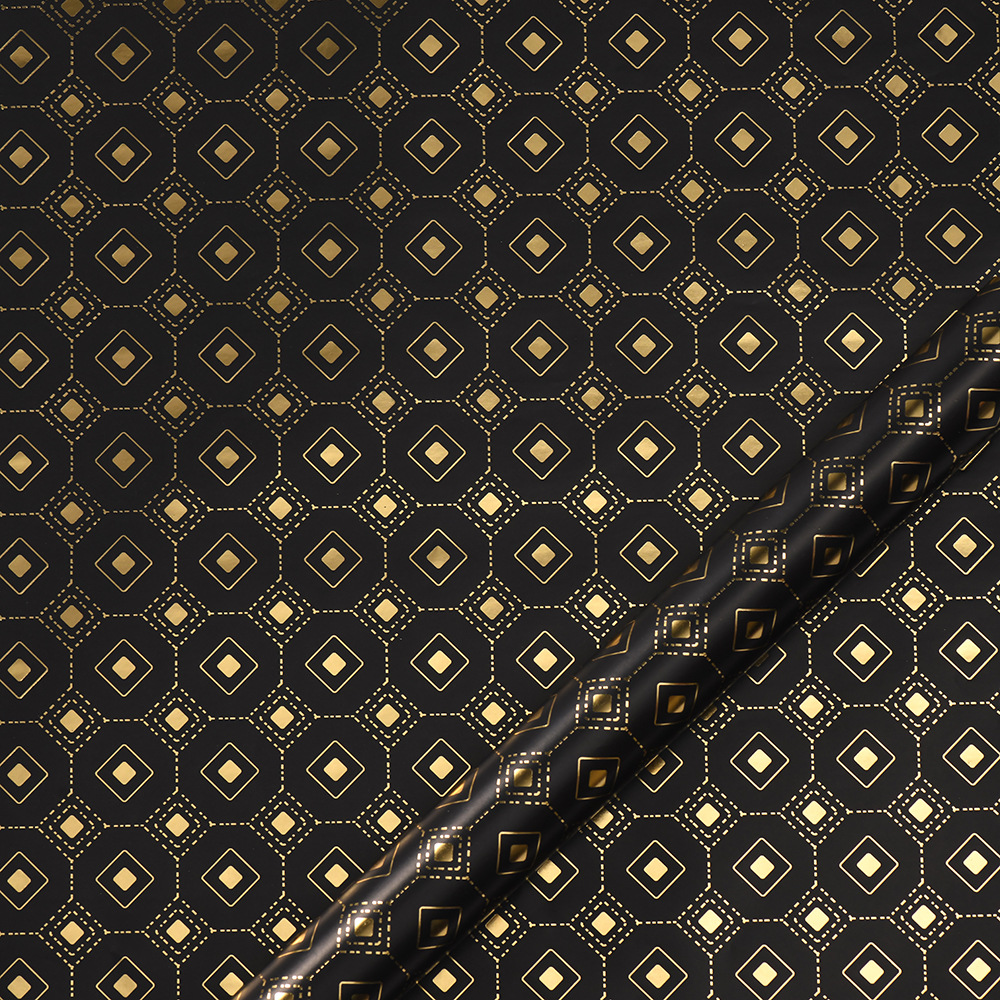 Nuevo papel de embalaje de caja de regalo grueso fondo negro estampado dorado estrella puntos rayas de papel de embalaje de regalo roll