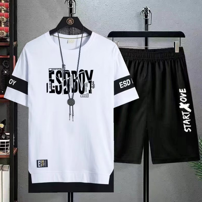 Verano estudiante juventud deportes pantalones cortos de dos piezas traje casual de los hombres de moda delgada Camiseta de manga corta comercio exterior