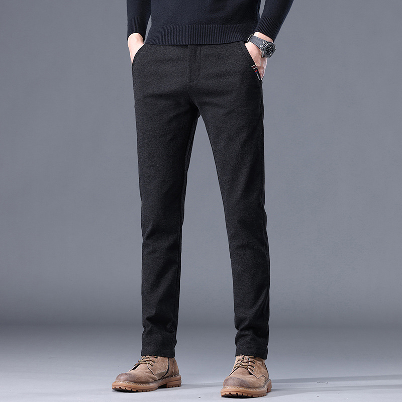 Otoño e invierno pantalones casuales antiarrugas de los hombres de fácil cuidado slim fit pantalones de los hombres chenille forrado de lana engrosada pequeños pantalones rectos niños