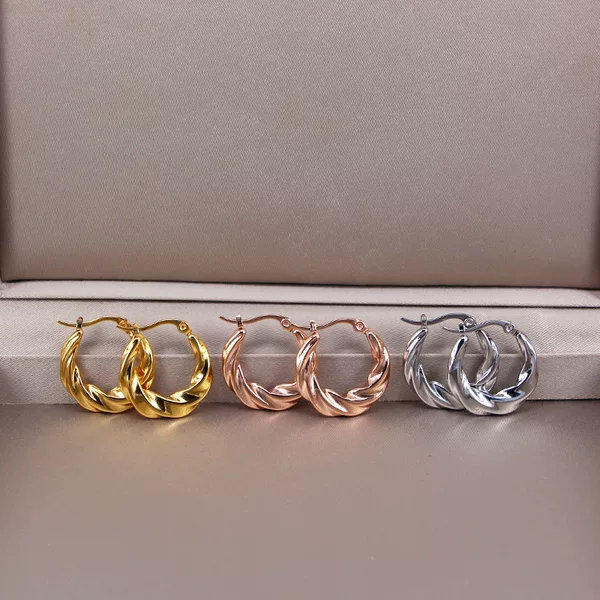 E5-406A Elegant Twist Ring-Shaped Open Earrings, Light Luxury and High-End Feel, Versatile for All Seasons