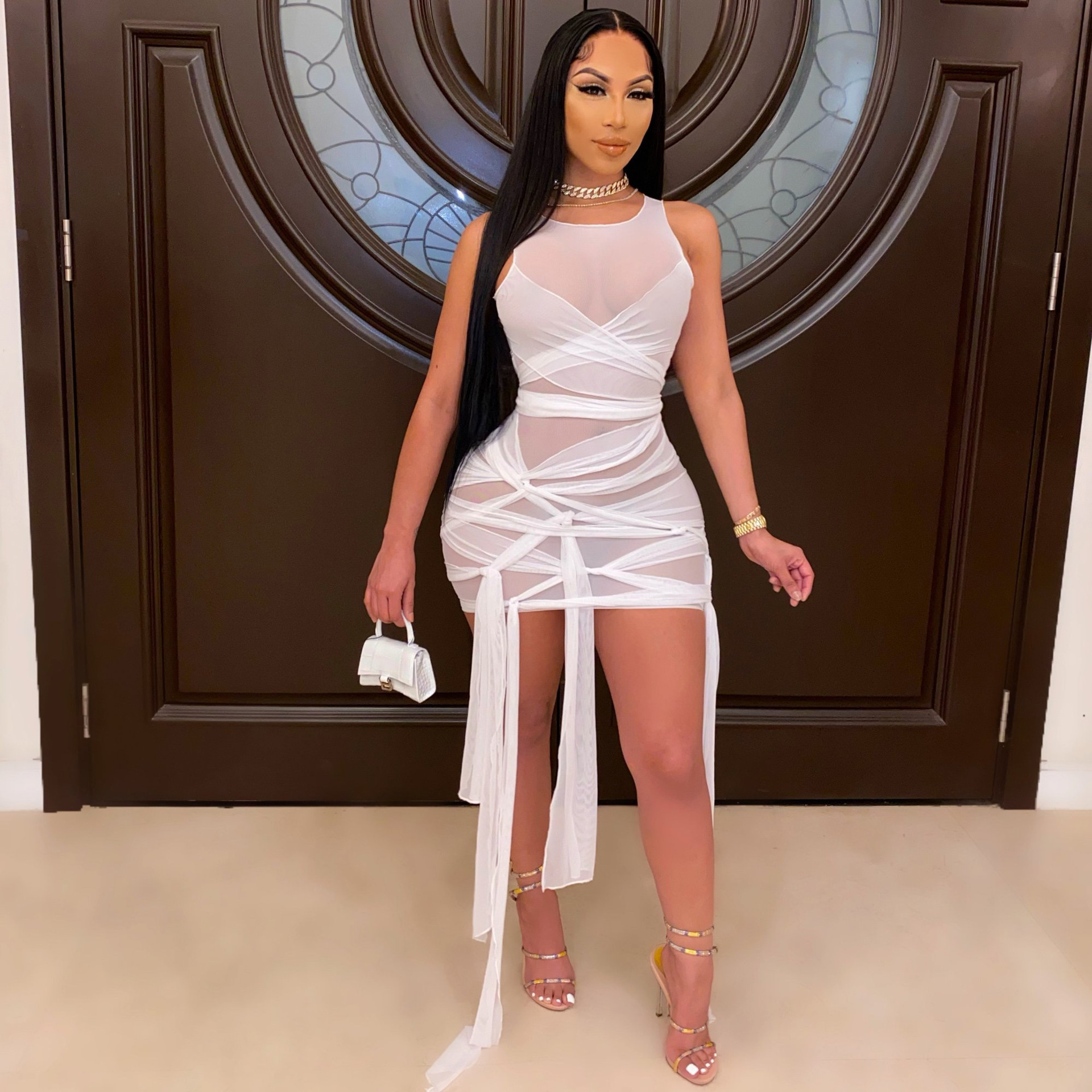 Sleeveless Sleeve Length Bandage Dress, Bodycon Dress Dresses Type Wholesale Women'S Sexy Fashion Streetwear Patchwork Solid Color Holiday Daily Round Neck Sleeveless Bandage Dress Bodycon Dress