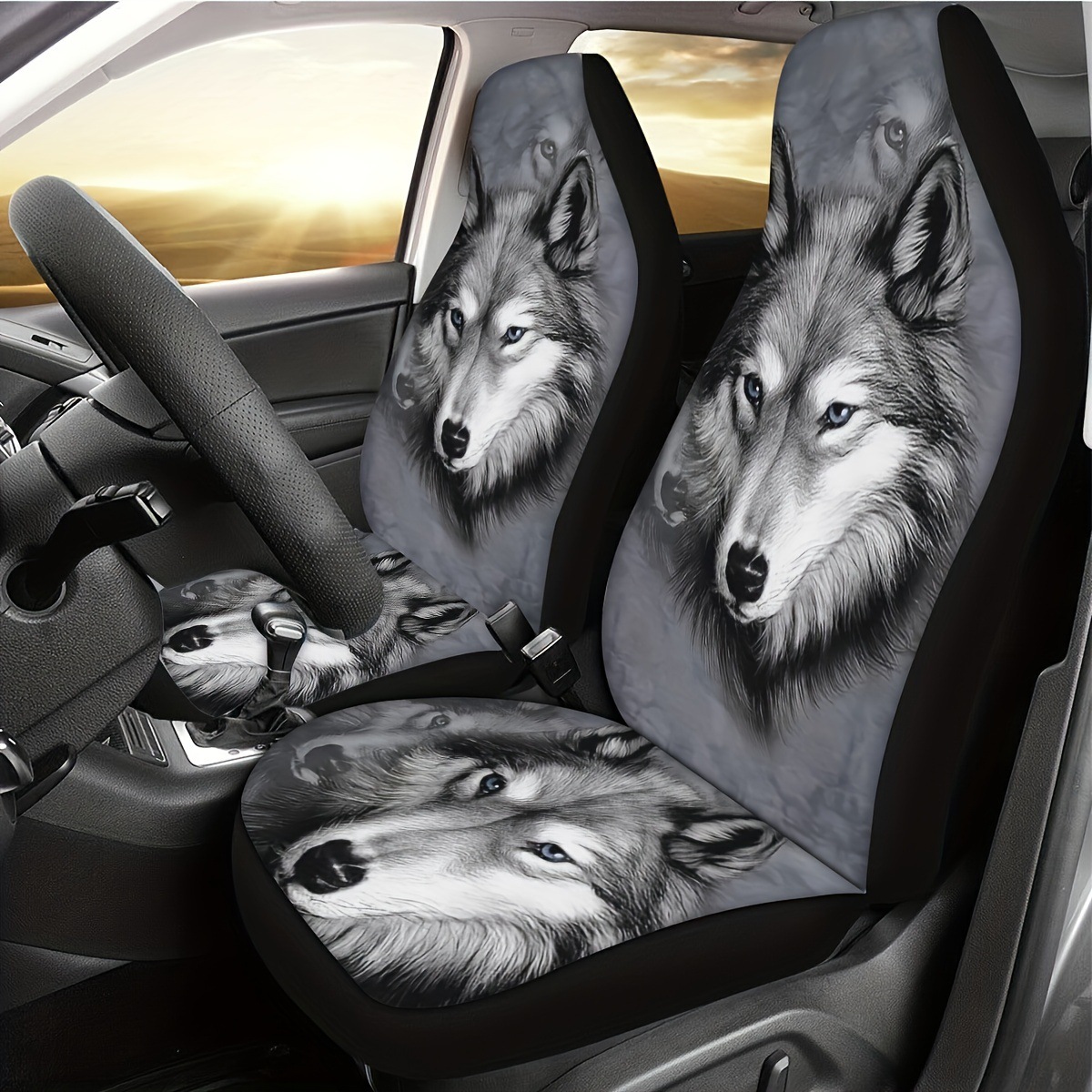 Cubierta de asiento de coche con estampado de lobo feroz dominante transfronterizo personalidad estilo europeo y americano decoración interior general cojín de asiento en stock image 2