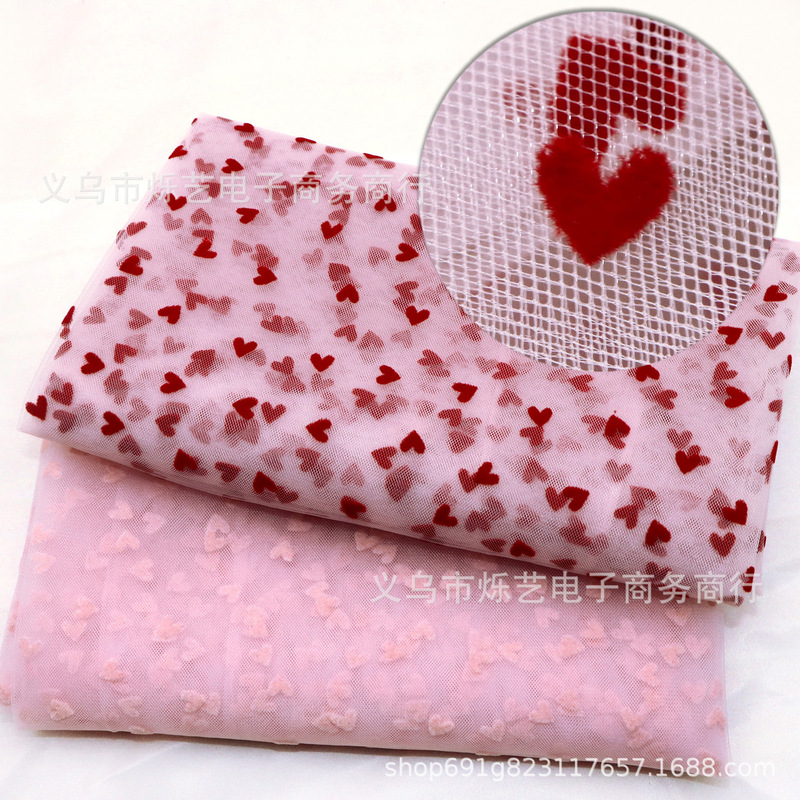 Half a Meter Piece of Discontinuous Handmade DIY Flocking Heart Mesh Thin Fabric, 1Yc68282