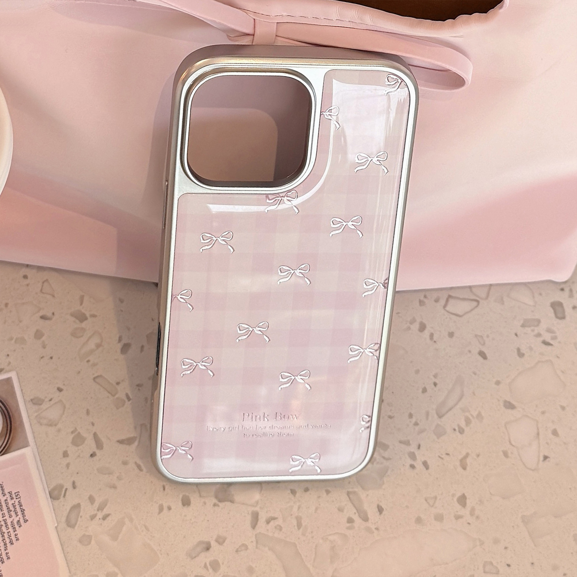 Funda chapada en oro compatible con Apple 17 Pro Max, iPhone 16 con lazo rosa a cuadros, electrochapada 13, funda rígida para Huawei 14.