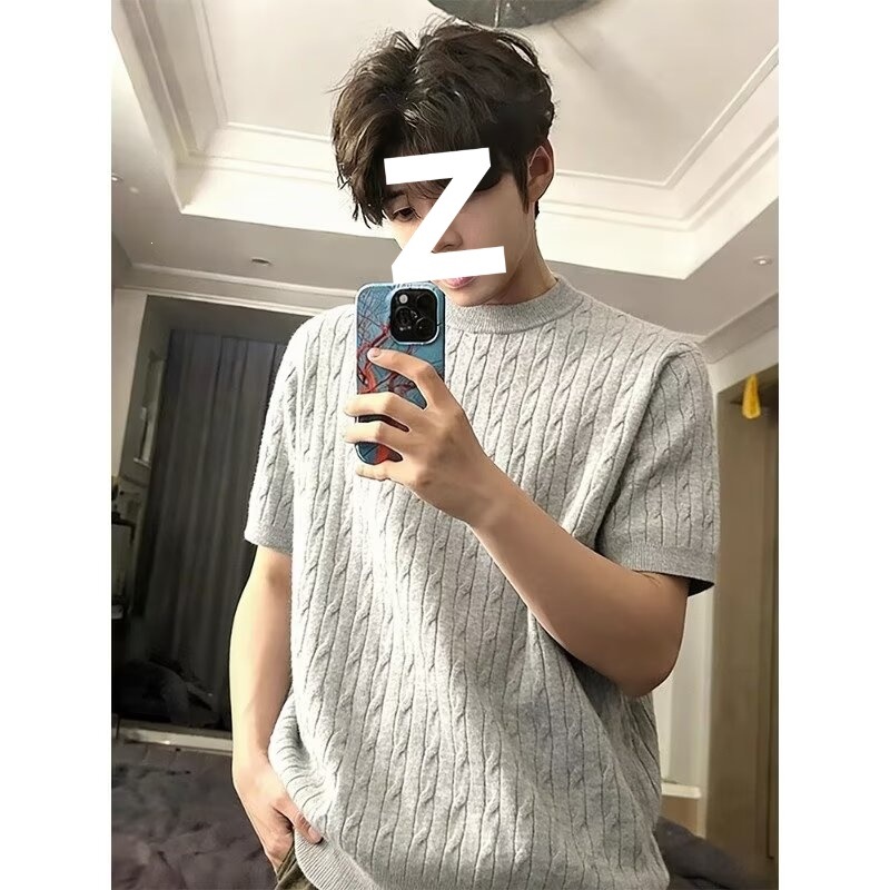 Old Money Style Knitted Short-Sleeve T-Shirt Men's Summer 2026 New Style Crew Neck Pullover Commuter Top White Thin