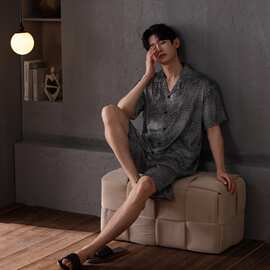 2026夏男士开衫 春夏新款冰雪丝男款双短时尚睡衣套装