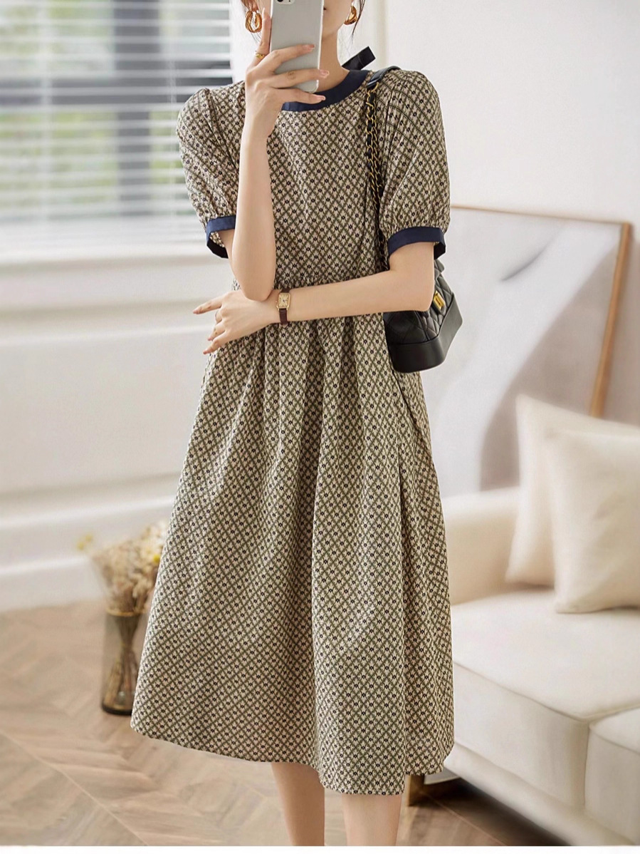 Váy maxi nữ eo cao dáng suông họa tiết caro kẻ ô — In màu xanh lá cây