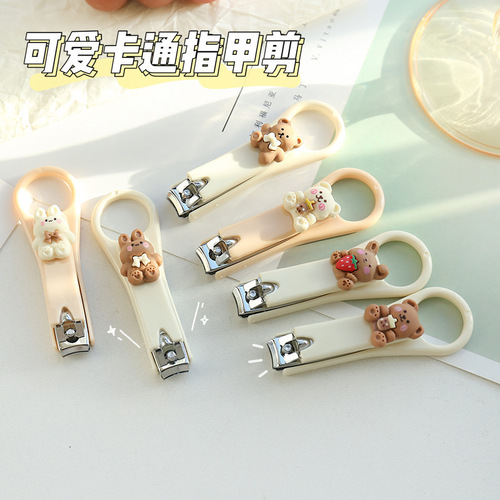 Cartoon cute girly heart cream color series nail clippers creative folding anti-splash manicure nail clipper set