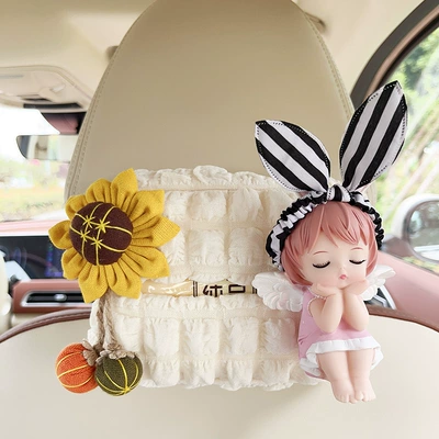 Cartoon Seat Car Hanging Car | Car tissue box/set - puff-tissue-box-sunflower-black-and-white-striped-pink-anne