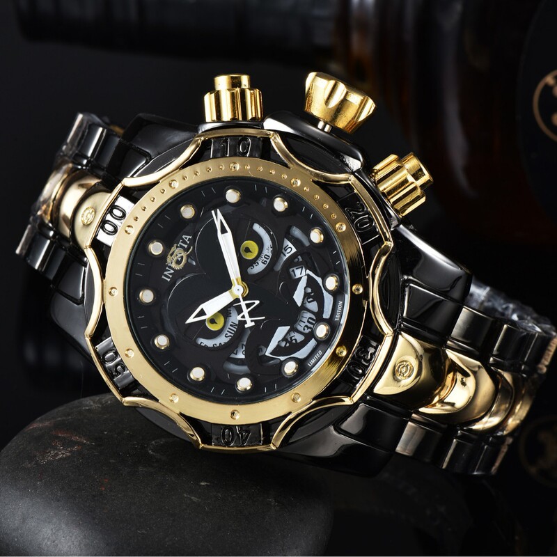 Invicta Large Dial Cross-Border Best-Selling Quartz Fake Function Three-Hand Calendar Steel Strap Men's Watch