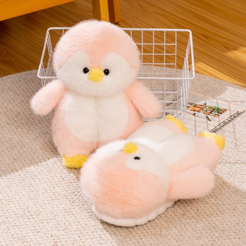 冬のアニメかわいいペンギンのぬいぐるみスリッパの高低バッグと保温綿スリッパの滑り止め柔らかい底の家の靴|undefined