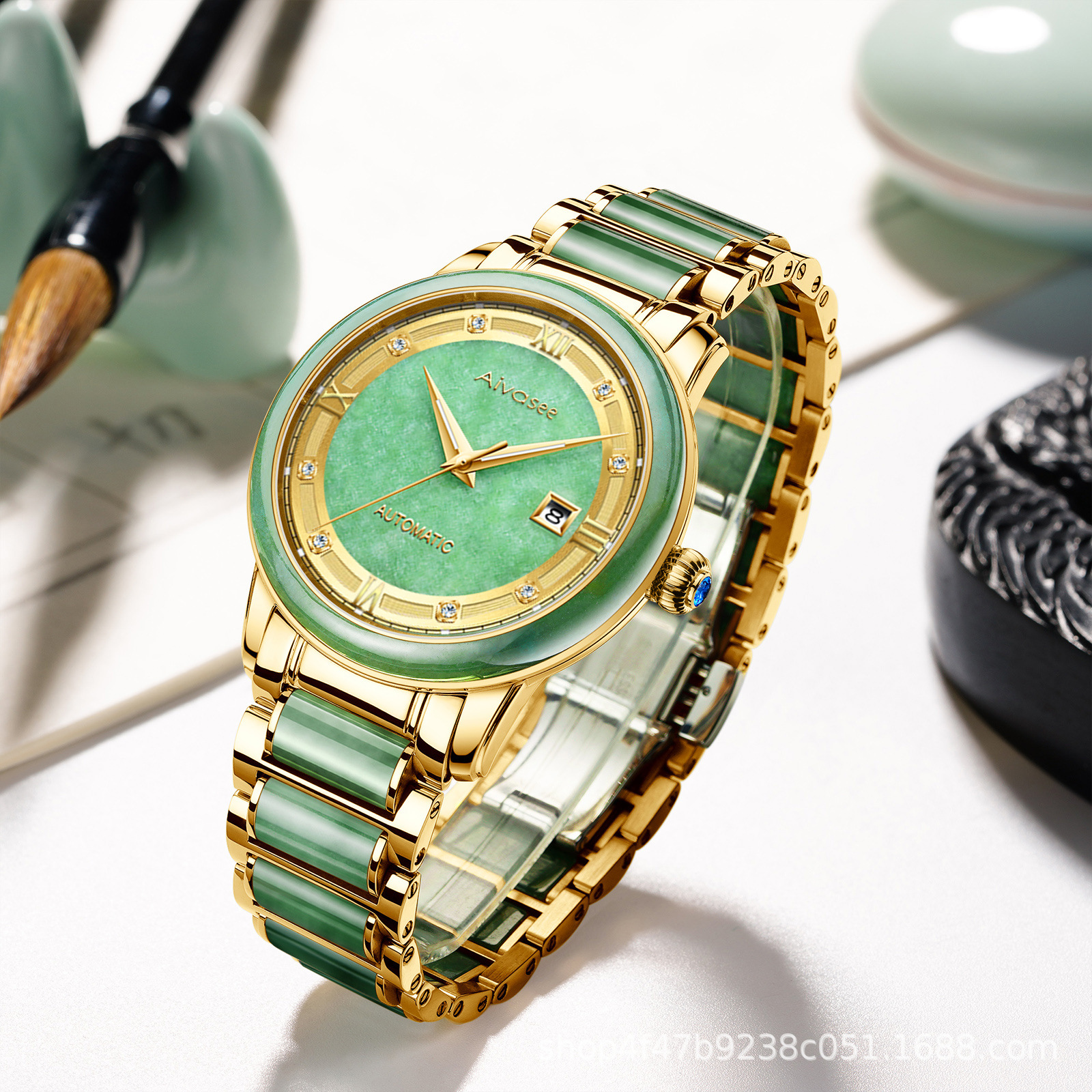 Aidiya Jade watch mechanical watch automatic men and women couple calendar natural jade Hetian jade watch