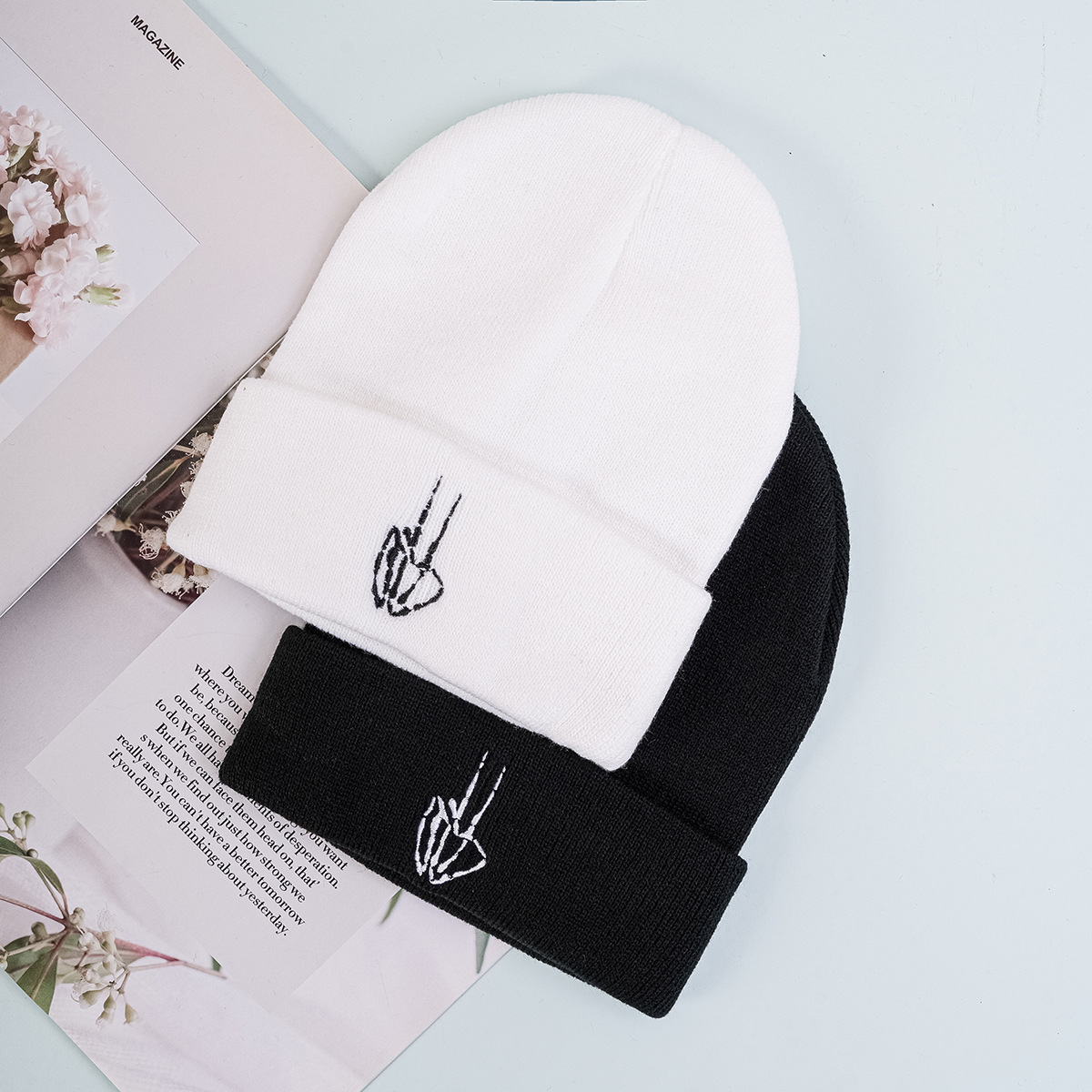 Halloween Ghost Claw Embroidery Knitted Pullover Wool Hat
