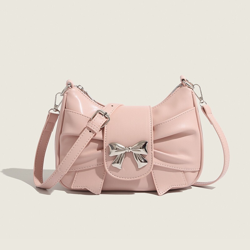 French-Style Niche Underarm Bag for Women 2025 New Pleated Small Square Bag with Bow Versatile Handbag Shoulder Crossbody Bag