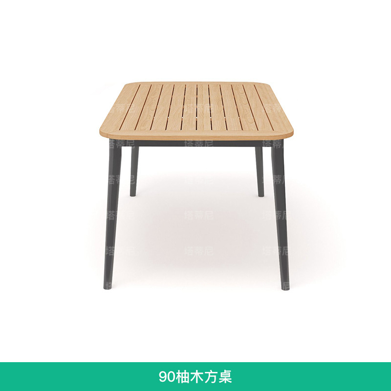 Mesas y sillas de ratán para exteriores, muebles de ocio impermeables y resistentes al sol para patio exterior, conjunto de mesa larga de teca para jardín o balcón de villa