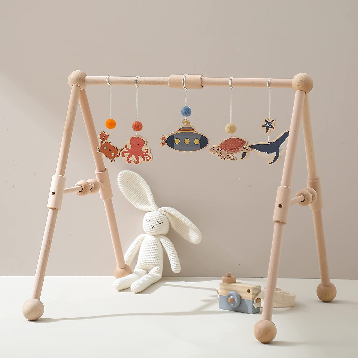 Cross-border new wooden fitness rack baby boom children's game rack baby solid wood toys can be customized