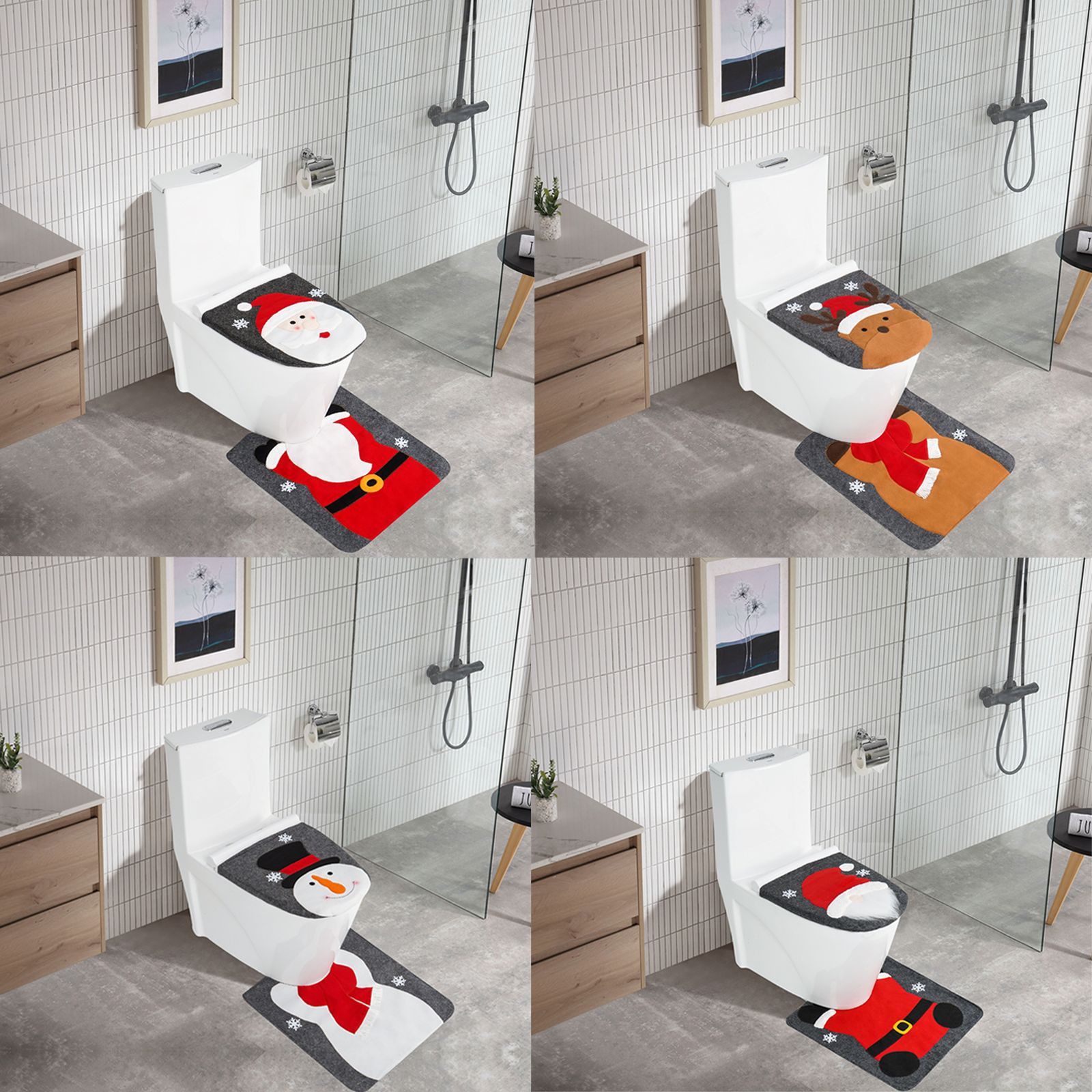 Cubierta de inodoro de Navidad transfronteriza muñeco de nieve de Navidad sin rostro cubierta de inodoro anciano alfombra de piso decoración de dos piezas en stock