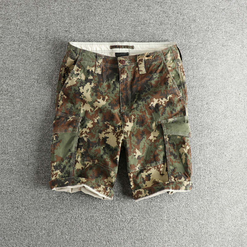 Counter Version American Retro Trendy Workwear Casual Shorts Men's Washed Distressed Personalized Camouflage Summer New Mid-Pants