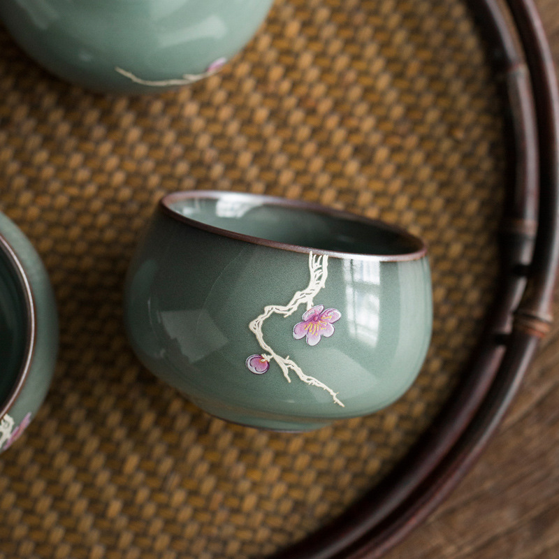 Oficial Horno celadón neumático de hierro taza de té de cerámica pieza abierta nutritiva taza de té juego de té de Kung Fu en casa