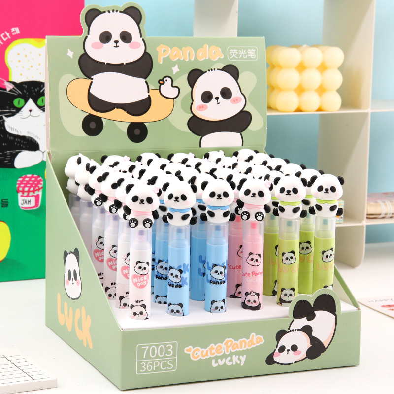 El resaltador de tres colores con forma de Panda creativa se puede empalmar pluma de marcado de cabeza oblicua de estudiante pluma de marcado pluma de graffiti pluma de cuenta de mano